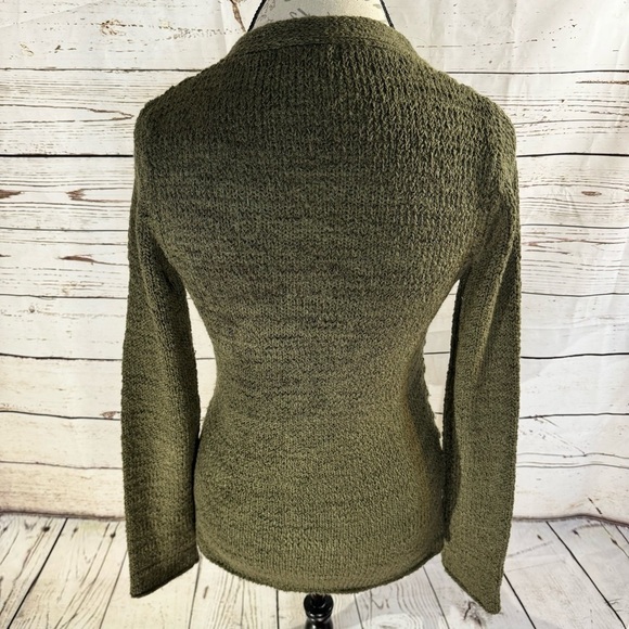 BCBGMaxAzria Open Front Sweater with Twist Closure Detail Olive Green Medium - Picture 2 of 7